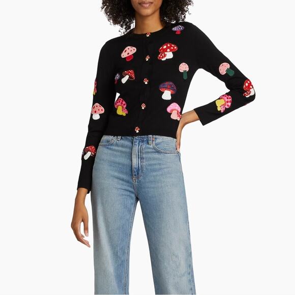 Alice + Olivia Ruthy Mushroom Wool-Blend Cardigan L - Picture 5 of 14